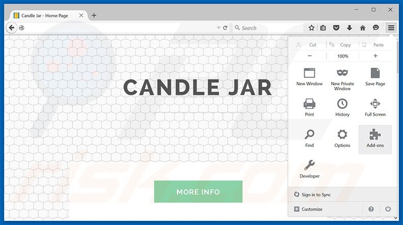 Eliminando los anuncios de Candle Jar de Mozilla Firefox paso 1