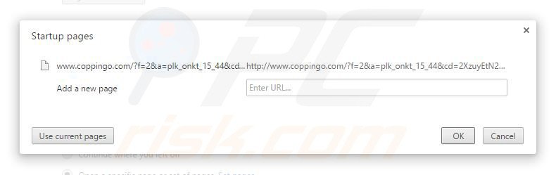 Eliminando coppingo.com de la página de inicio de Google Chrome