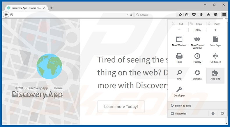 Eliminando los anuncios de Discovery app de Mozilla Firefox paso 1