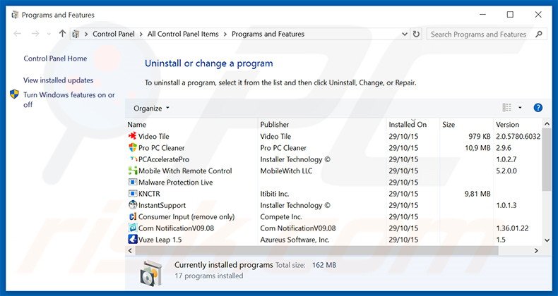 desinstalar el adware Discovery App del Panel de control