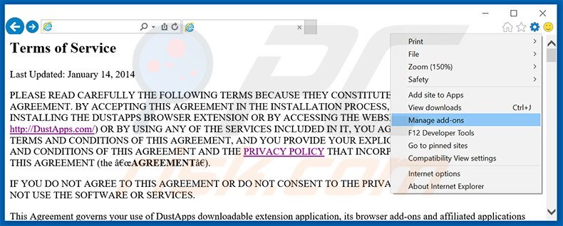 Eliminando los anuncios de DustApps de Internet Explorer paso 1