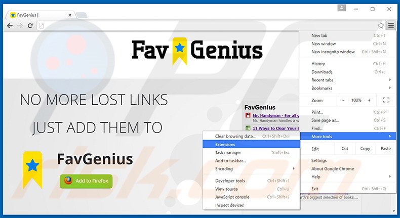 Eliminando los anuncios FavGenius de Google Chrome paso 1