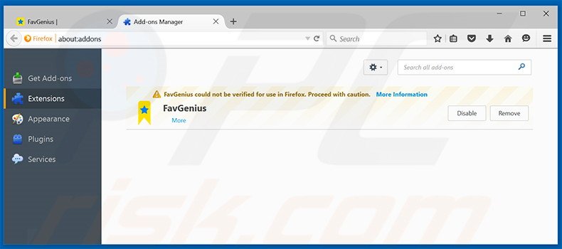 Eliminando los anuncios FavGenius de Mozilla Firefox paso 2