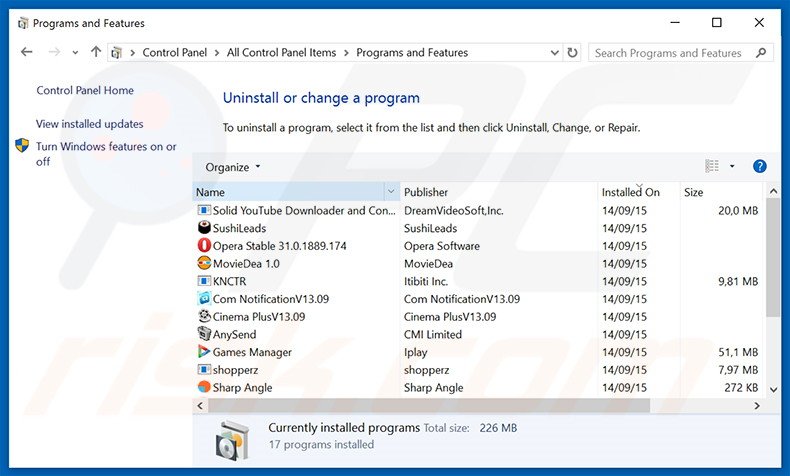 desinstalar el adware FavGenius del Panel de control