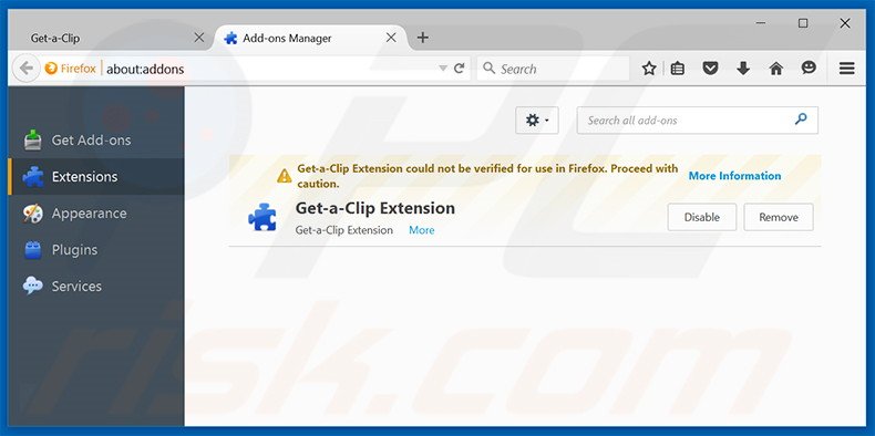 Eliminando los anuncios Get-a-Clip de Mozilla Firefox paso 2