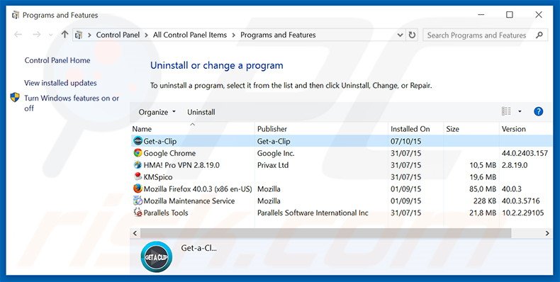 desinstalar el adware Get-a-Clip del Panel de control