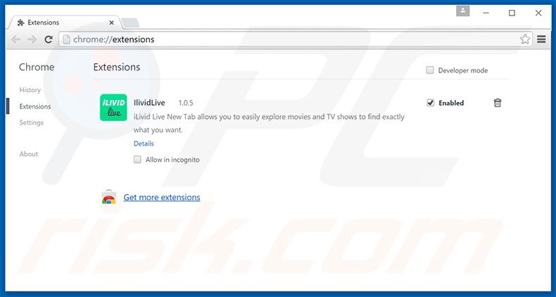 Eliminando las extensiones relacionadas con ilividlive.com de Google Chrome