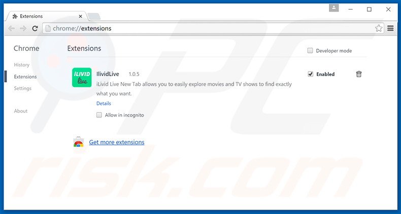 Eliminando las extensiones relacionadas con ilividlive.com de Google Chrome