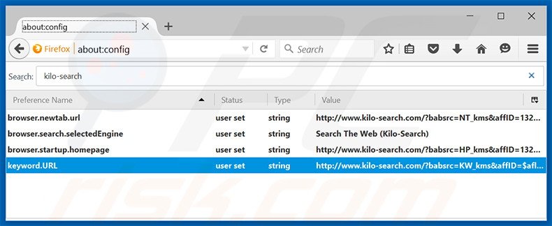 Eliminar kilo-search.com del motor de búsqueda por defecto de Mozilla Firefox