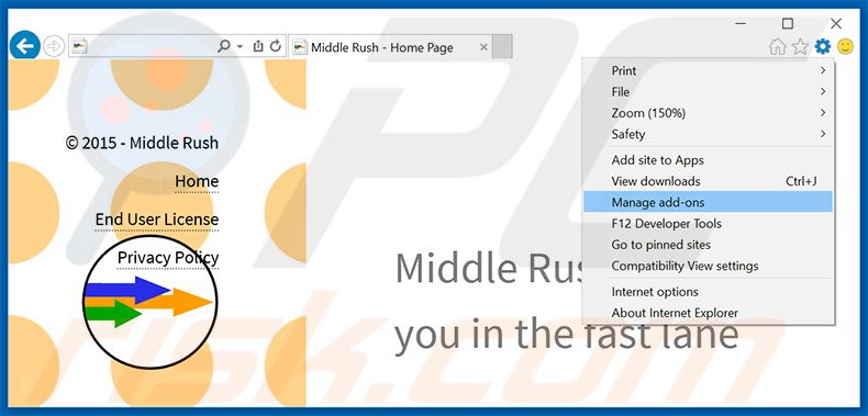 Eliminando los anuncios de Middle Rush de Internet Explorer paso 1