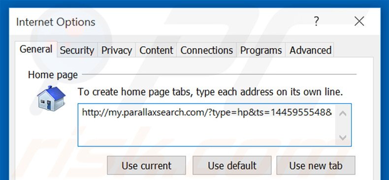 Eliminando my.parallaxsearch.com de la página de inicio de Internet Explorer