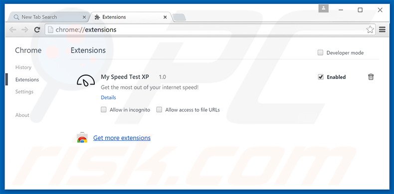 Eliminando las extensiones relacionadas con search.myspeedtestxp.com de Google Chrome