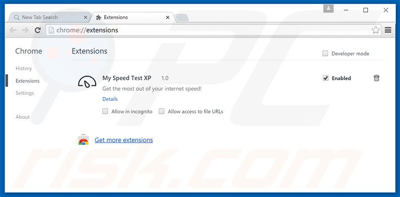 Eliminando las extensiones relacionadas con search.myspeedtestxp.com de Google Chrome