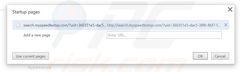 Eliminando search.myspeedtestxp.com de la página de inicio de Google Chrome