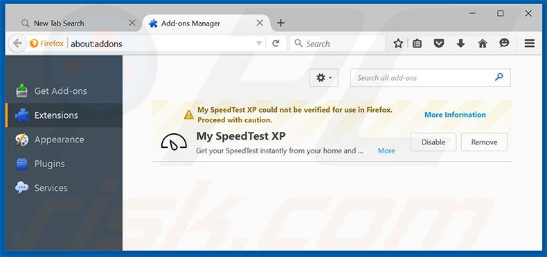 Eliminando search.myspeedtestxp.com de las extensiones de Mozilla Firefox