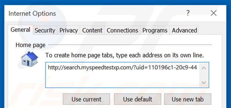 Eliminando search.myspeedtestxp.com de la página de inicio de Internet Explorer