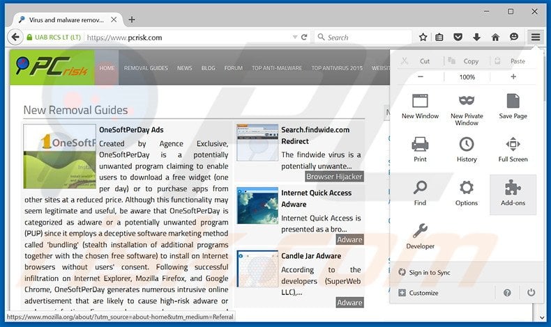 Eliminando los anuncios de Olcinium Browser de Mozilla Firefox paso 1