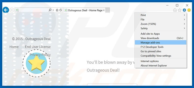Eliminando los anuncios de Outrageous Deal de Internet Explorer paso 1