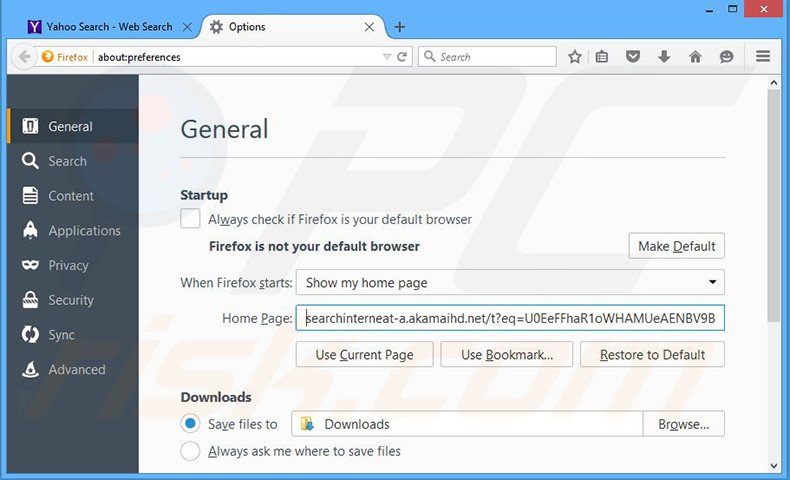 Eliminando searchinterneat-a.akamaihd.net de la página de inicio de Mozilla Firefox