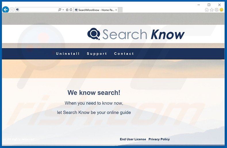 Sitio web destinado a promocionar el software publicitario Search Know (ejemplo 1)