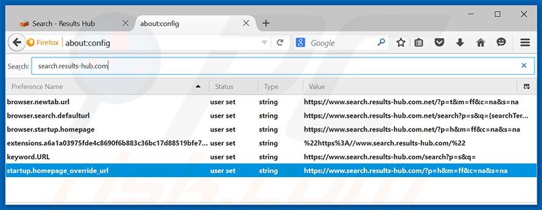 Eliminar search.results-hub.com del motor de búsqueda por defecto de Mozilla Firefox
