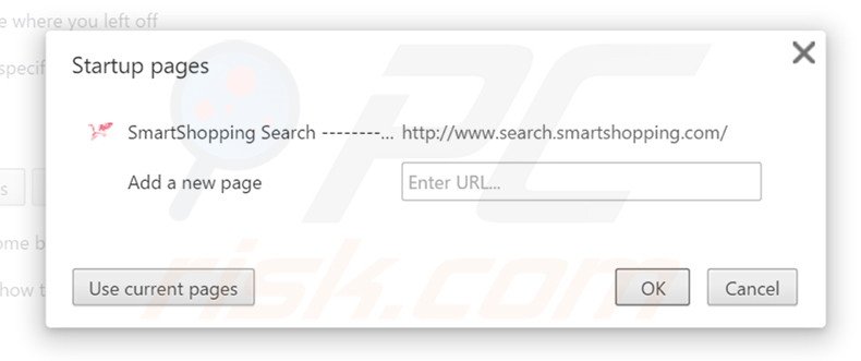 Eliminando search.smartshopping.com de la página de inicio de Google Chrome