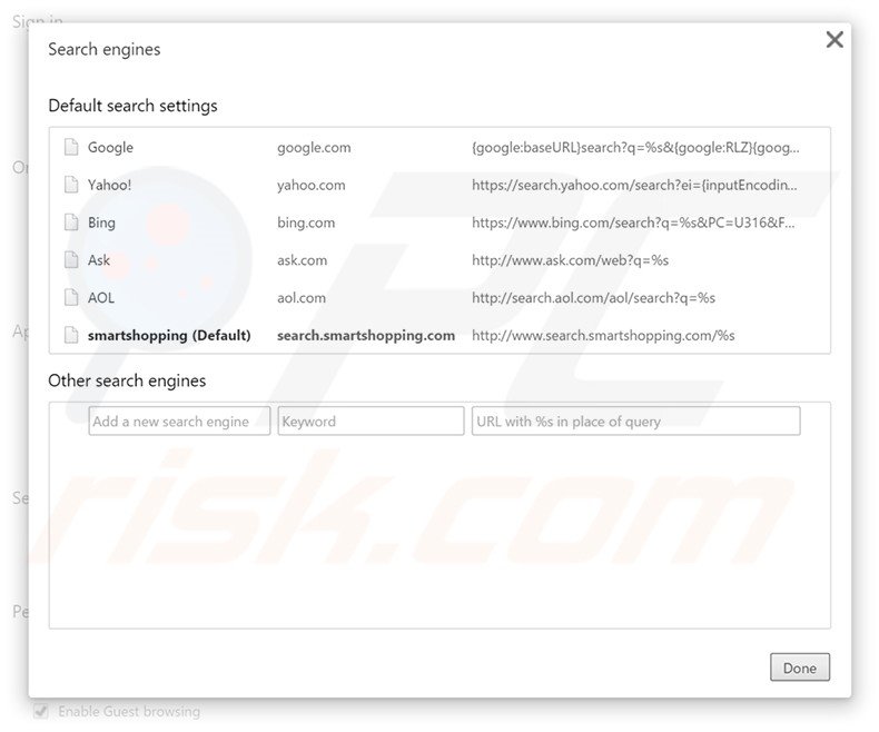 Eliminando search.smartshopping.com del motor de búsqueda por defecto de Google Chrome