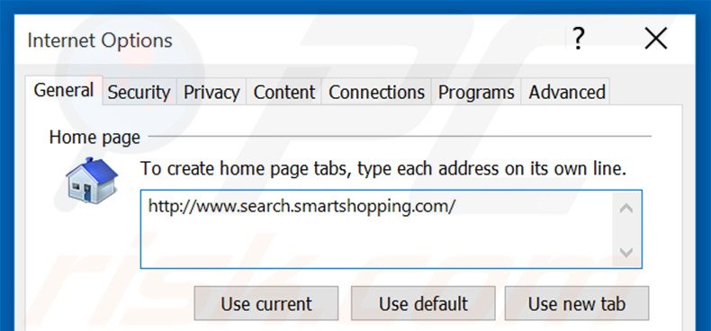 Eliminando search.smartshopping.com de la página de inicio de Internet Explorer
