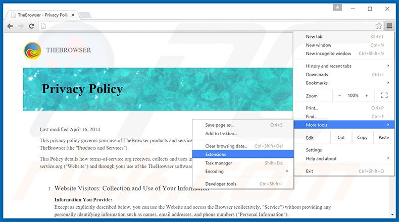 Eliminando los anuncios TheBrowser de Google Chrome paso 1