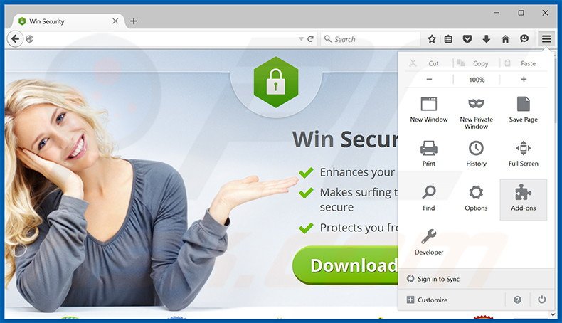 Eliminando los anuncios de Win Security de Mozilla Firefox paso 1