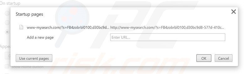Eliminando www-mysearch.com de la página de inicio de Google Chrome