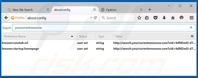 Eliminar search.yourcurrentnewsnow.com del motor de búsqueda por defecto de Mozilla Firefox