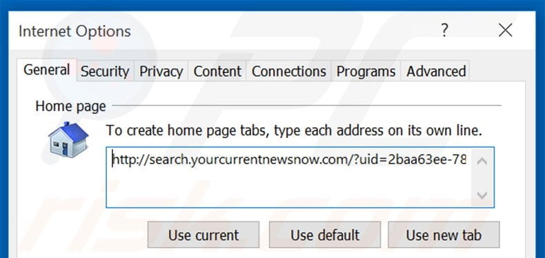 Eliminando search.yourcurrentnewsnow.com de la página de inicio de Internet Explorer