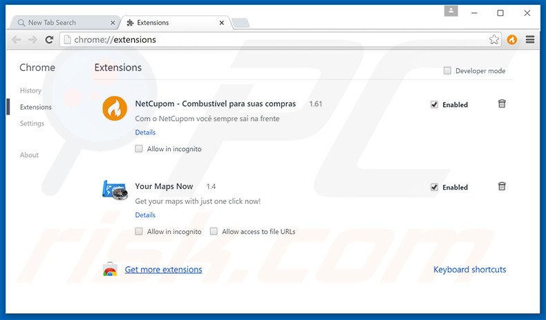 Eliminando search.yourmapsnow.com de las extensiones de Google Chrome