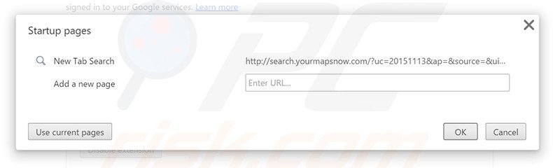 Eliminando search.yourmapsnow.com de la página de inicio de Google Chrome