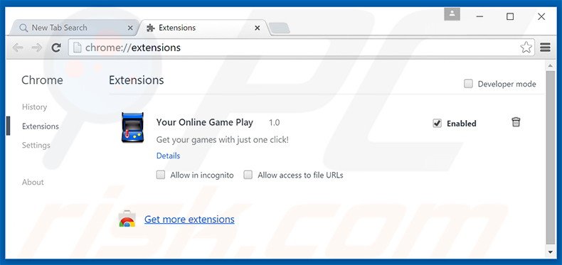 Eliminando las extensiones relacionadas con search.youronlinegameplay.com de Google Chrome