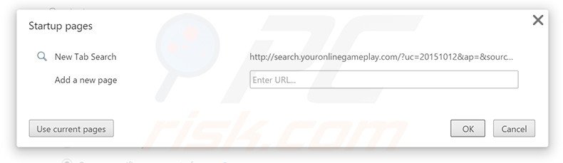 Eliminando search.youronlinegameplay.com de la página de inicio de Google Chrome