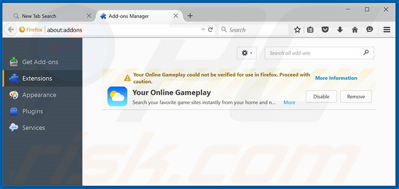 Eliminando search.youronlinegameplay.com de las extensiones de Mozilla Firefox