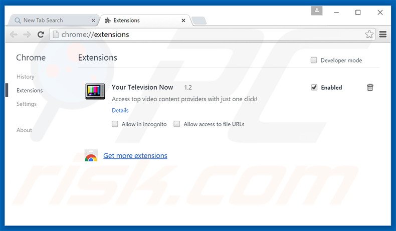 Eliminando las extensiones relacionadas con search.yourtelevisionnow.com de Google Chrome
