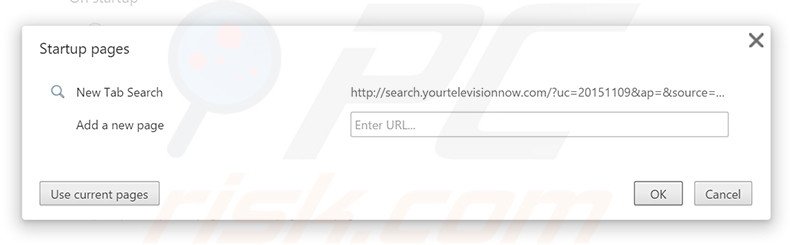 Eliminando search.yourtelevisionnow.com de la página de inicio de Google Chrome
