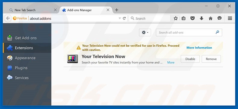 Eliminando search.yourtelevisionnow.com de las extensiones de Mozilla Firefox