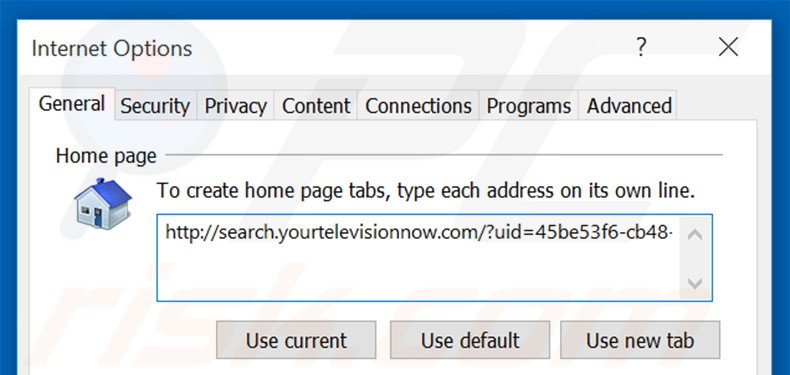 Eliminando search.yourtelevisionnow.com de la página de inicio de Internet Explorer