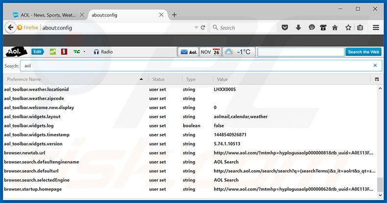 Eliminar search.aol.com del motor de búsqueda por defecto de Mozilla Firefox