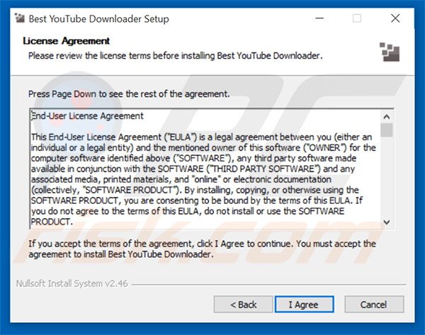 Instalación oficial del software publicitario Best YouTube Downloader