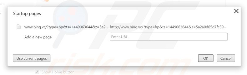 Eliminando bing.vc de la página de inicio de Google Chrome
