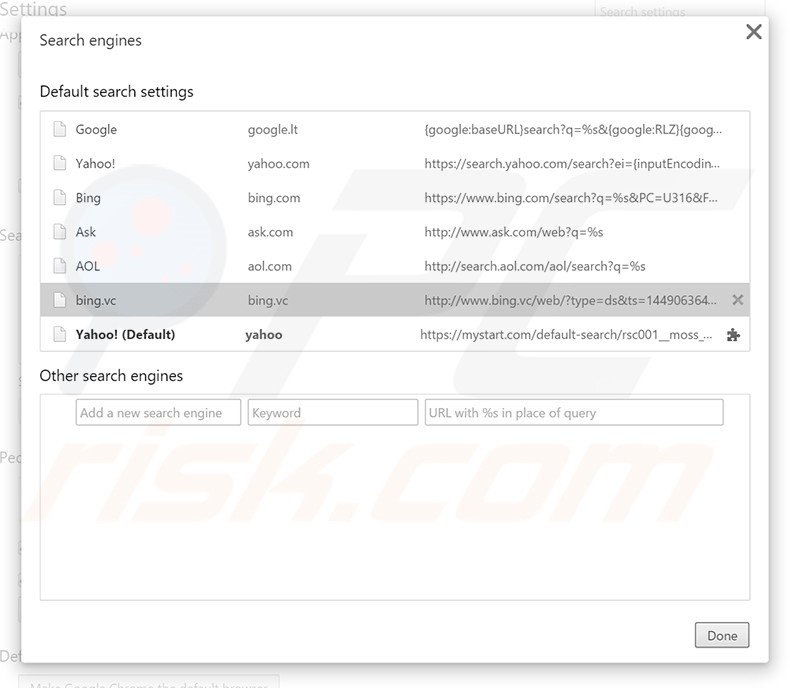 Eliminando bing.vc del motor de búsqueda por defecto de Google Chrome