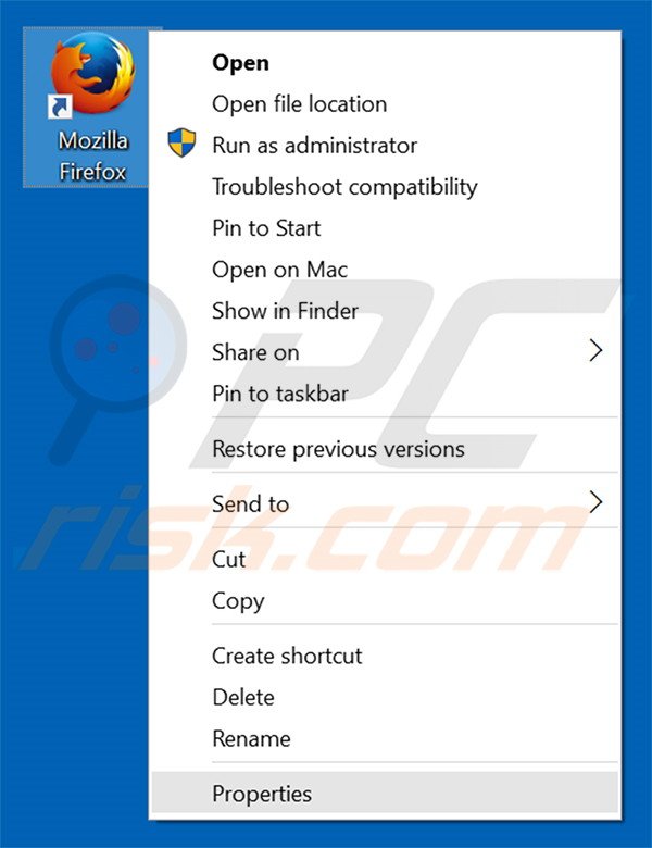Eliminar bing.vc del destino del acceso directo de Mozilla Firefox paso 1