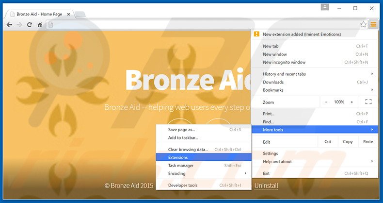 Eliminando los anuncios de Bronze Aid de Google Chrome paso 1