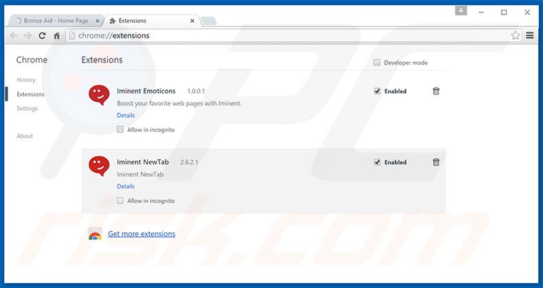 Eliminando los anuncios de Bronze Aid de Google Chrome paso 2