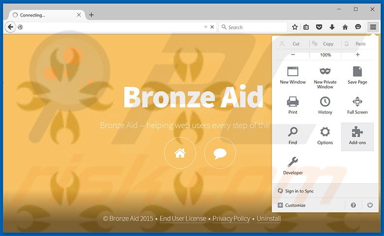 Eliminando los anuncios de Bronze Aid de Mozilla Firefox paso 1